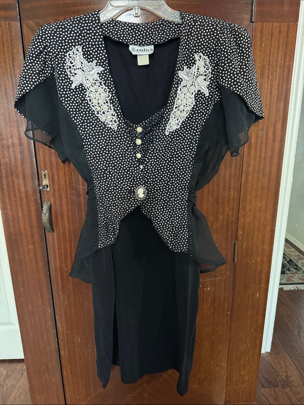 Vintage Amiga Black Polka Dot Dress with Matching Jacket